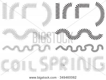 Coil Spring. Metal Coil  Springs  Set. Silhouette Of Coil  Spring Linear  Isolated On A White. Spira
