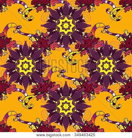 Floral Seamless Pattern With Watercolor Hand Drawn Elements. Bright Colorful Fantasy Flowers, Leaves