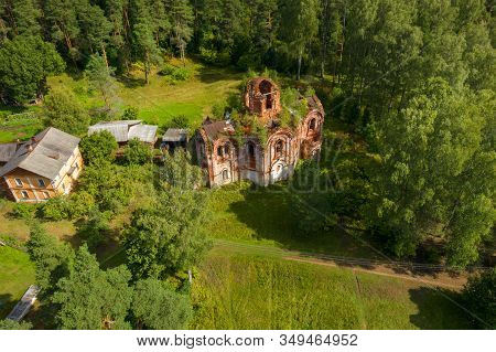 Top View Of The Destroyed Church Of The Iveron Icon Of The Mother Of God. Lykoshino Village, Tver Re