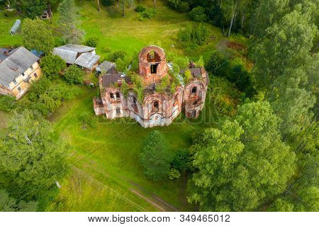 Top View Of The Destroyed Church Of The Iveron Icon Of The Mother Of God. Lykoshino Village, Tver Re