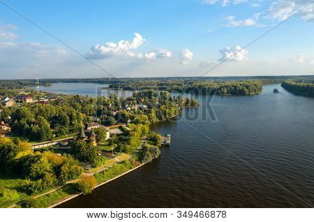 Aerial View Of Moscow Canal And Surroundings On A Summer Day