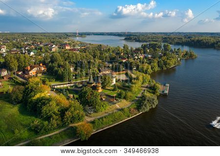 Aerial View Of Moscow Canal And Surroundings On A Summer Day