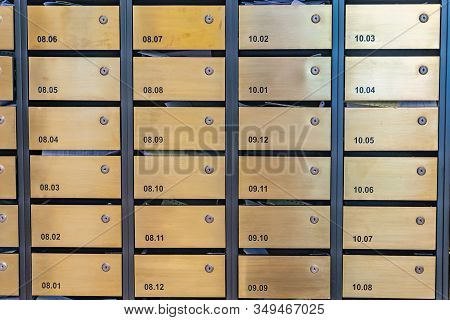 Letter Mailboxes At Postal Room In Condominium Entrance Hall