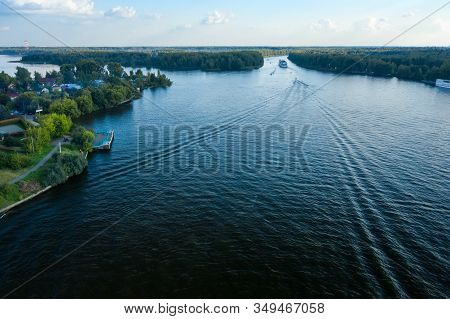 Aerial View Of Moscow Canal And Surroundings On A Summer Day