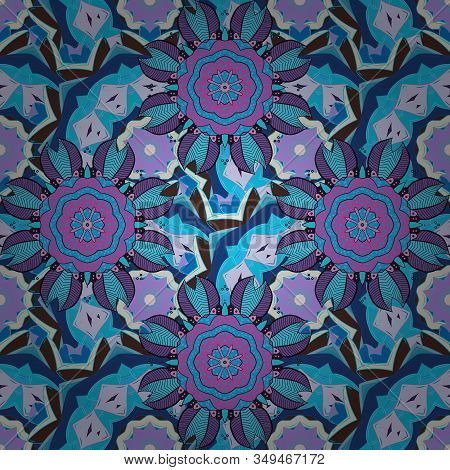 Abstract Seamless Vector Pattern With Hand Drawn Floral Elements. Silk Scarf With Blooming Flowers. 