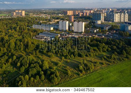 Lobnya, Moscow Region - August 31, 2019: Aerial View Of The Residential Buildings Of The City Of Lob