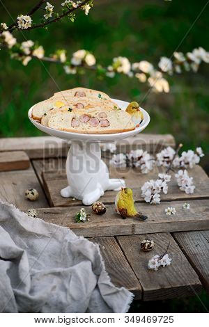 Spanish Easter Bread  Hornazo.traditional  Easter Pastries. Selective Focus