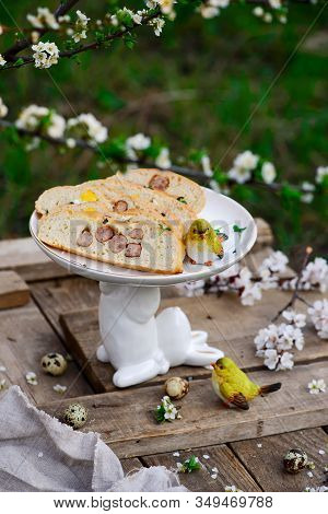 Spanish Easter Bread  Hornazo.traditional  Easter Pastries. Selective Focus