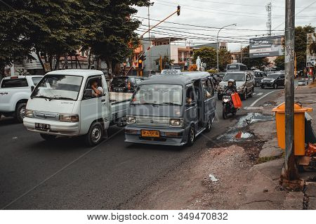 Manado, North Sulawesi, Indonesia - August 3, 2015: Morning Traffic On Manado Street On August 3, 20