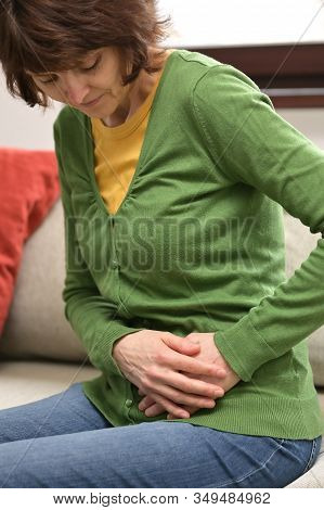 Woman Front Stomach Painful Sign Of Ovarian Pain