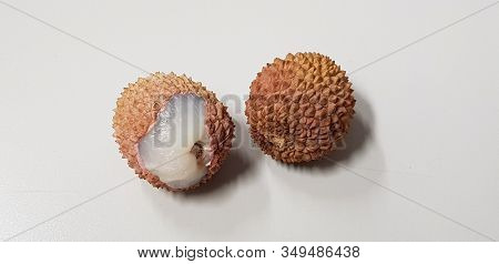 Lychees Peeled Fruit Isolated On White Background
