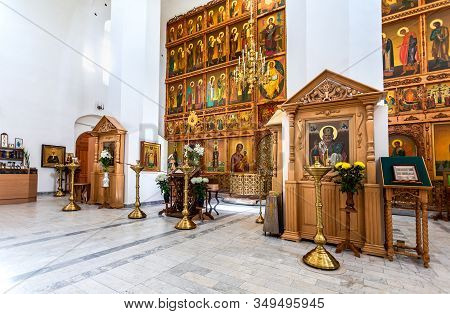 Veliky Novgorod, Russia - August 23, 2019: Russian Orthodox Church. Interior Of The Nicolo-vyazhishc