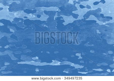 Platanus Or Sycamores Bark Tree Background. Abstract Texture Background. Classic Blue Color. Toned P