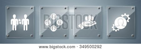Set Human With Gear Inside, Project Team Base, Project Team Base And Project Team Base. Square Glass