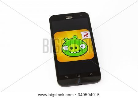 Kouvola, Finland - 23 January 2020: Game Angry Birds Logo On The Screen Of Smartphone Asus