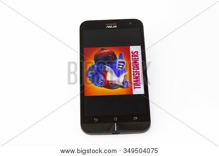 Kouvola, Finland - 23 January 2020: Game Angry Birds Logo On The Screen Of Smartphone Asus