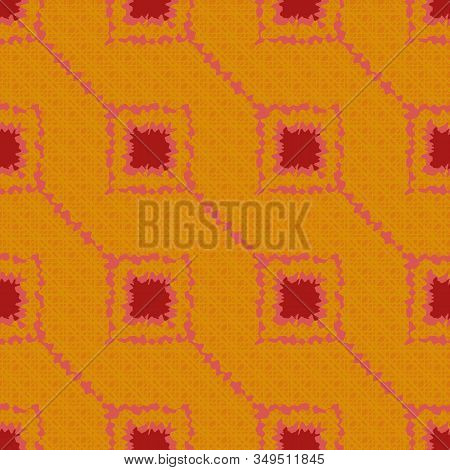 Red Squares On Orange Background Geometric Abstract Seamless Vector Pattern. Surface Print Design.