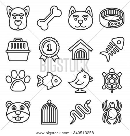 Pets Icons Set On White Background. Line Style Vector