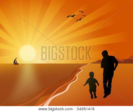 Padre e figlio in spiaggia