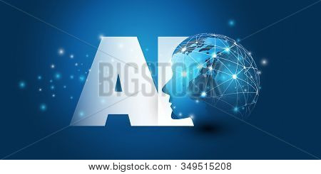 Machine Learning, Artificial Intelligence, Cloud Computing And Networks Design Concept With Earth Gl