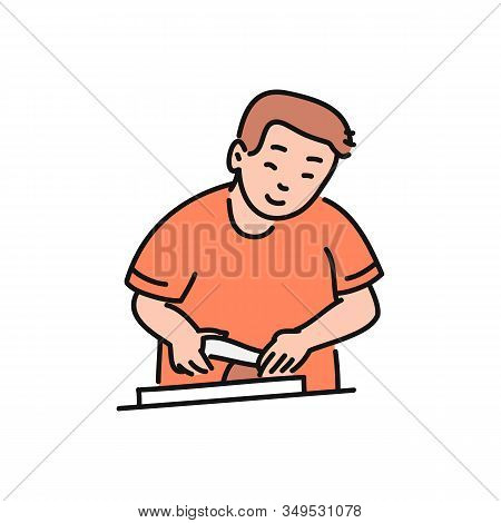 Cooking Man Cartoon Character Vector Illustration In Sketch Style Isolated.