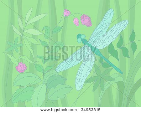 Illustrazione di estate con una libellula