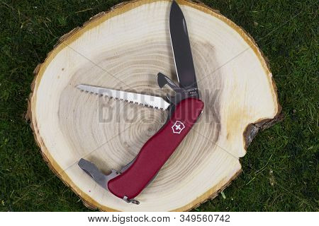 Ibach, Switzerland 02.02.2020 - Opened Swiss Army Knife Victorinox Red