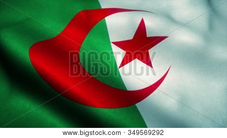 Algeria Flag Waving Animation. Flag Of Algeria Waving In The Wind. 3d Illustration.