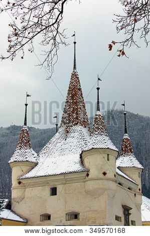 Beautiful View Of The Top Part Of Catherine's Gate. It Was Main Gate In Medieval City Brasov, Transy