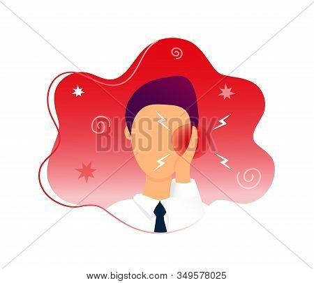 Man With Earache Touching His Ear. Flat Modern Trendy Style.vector Illustration Character Icon. Isol