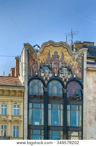 Mosaic On Facade Of Former Building Of Torok Bank, Budapest, Hungary