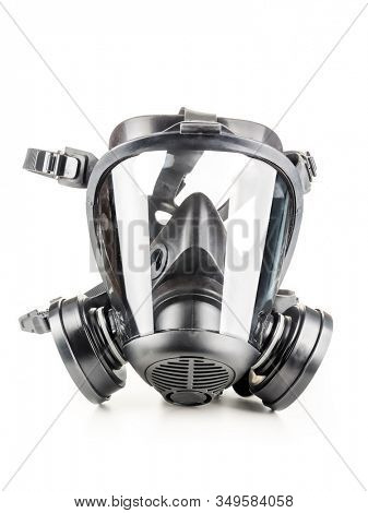 Full facepiece respirator with interchangeable filter cartridges shot over white
