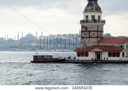 Maiden Tower On A Small Island Of The Bosphorus Strait, Istanbul.