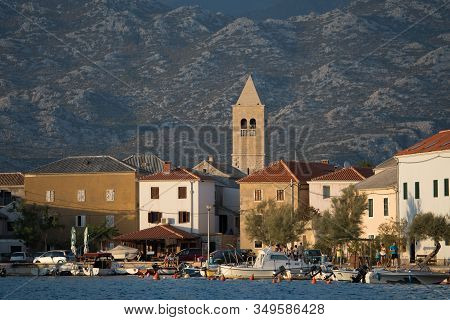 Vinjerac, Croatia - August 17, 2017: Evening View Of Seaside Resort Vinjerac Near Zadar, Dalmatia, C