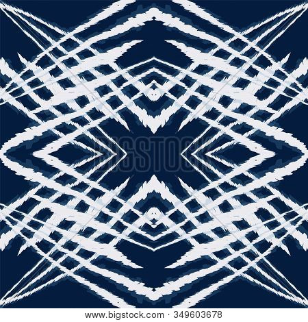 Cyan Tile Stripe Vector Seamless Pattern. Navajo Fabric Tie Dye Ornament. Textile African Wallpaper.