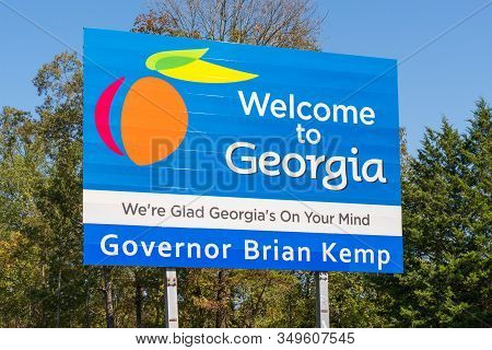 Rising Fawn, Ga - October 8, 2019: Welcome To Georgia Sign Along Interstate Highway 59.