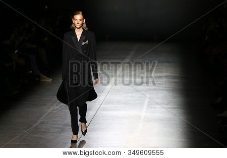 Kyiv, Ukraine - February 2, 2020: Model Presents A Collection Of Authentic Ukrainian Clothes By Desi