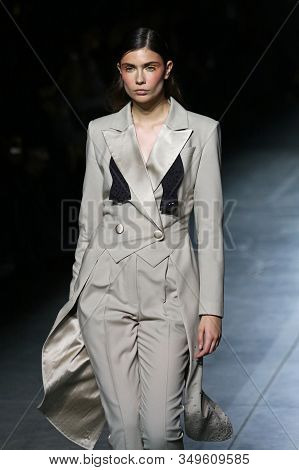 Kyiv, Ukraine - February 2, 2020: Model Presents A Collection Of Authentic Ukrainian Clothes By Desi