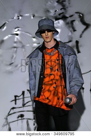Kyiv, Ukraine - February 2, 2020: Model Presents A Collection Of Authentic Ukrainian Clothes By Desi