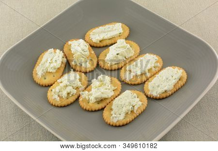 Gournay Garlic And Herb Soft Cheese And Crackers Snack On Small Plate