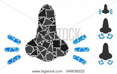 Glowing White Mesh Infected Nose With Sparkle Effect. Abstract Illuminated Model Of Infected Nose. S