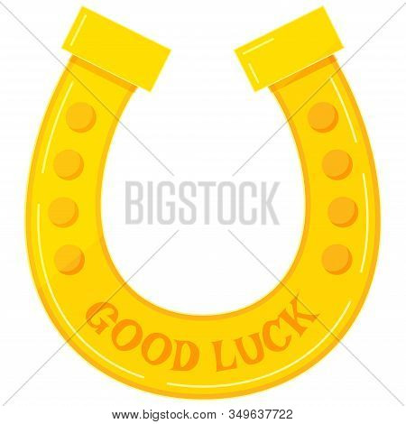 Gold Horseshoe With Good Luck Text Icon - Lucky Irish Celtic And Casino Symbol Isolated On White Bac