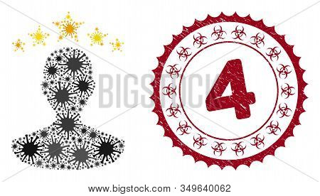Coronavirus Mosaic User Rating Icon And Round Rubber Stamp Seal With 4 Phrase. Mosaic Vector Is Form
