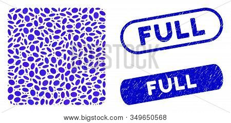 Mosaic Filled Square And Grunge Stamp Seals With Full Text. Mosaic Vector Filled Square Is Created W