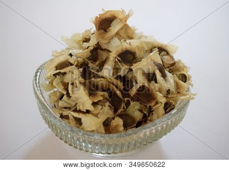 Transparent Bowl Full Of Heap Of Moringa Oleifera Is Drumstick Seeds Used As Herb In South Asia. Als