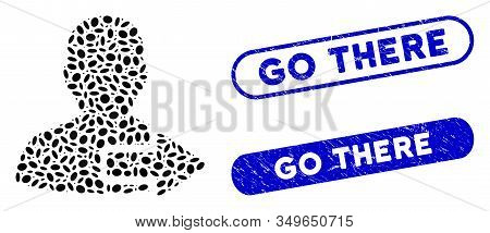 Mosaic User Logout Arrow And Grunge Stamp Seals With Go There Text. Mosaic Vector User Logout Arrow 