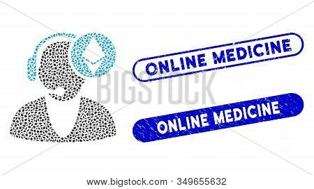 Collage Ethereum Operator And Distressed Stamp Seals With Online Medicine Caption. Mosaic Vector Eth