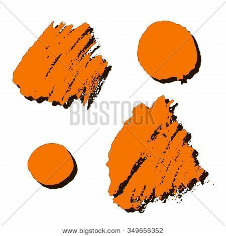 Set Of Four Isolated Abstract Spots With Shadow.texture And Modern Grunge Brush Lines. Ink Brush Art