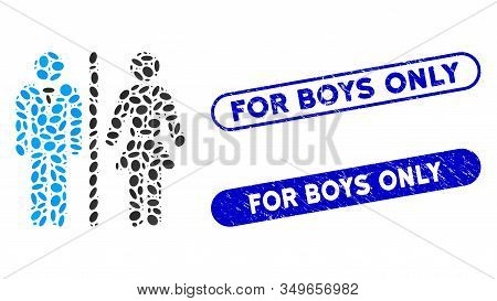 Collage Toilet Persons And Distressed Stamp Seals With For Boys Only Text. Mosaic Vector Toilet Pers
