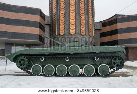 Russia, Saransk. January 21, 2020.
Green Infantry Fighting Vehicle (bmp-1) In The Museum. Armored Ve